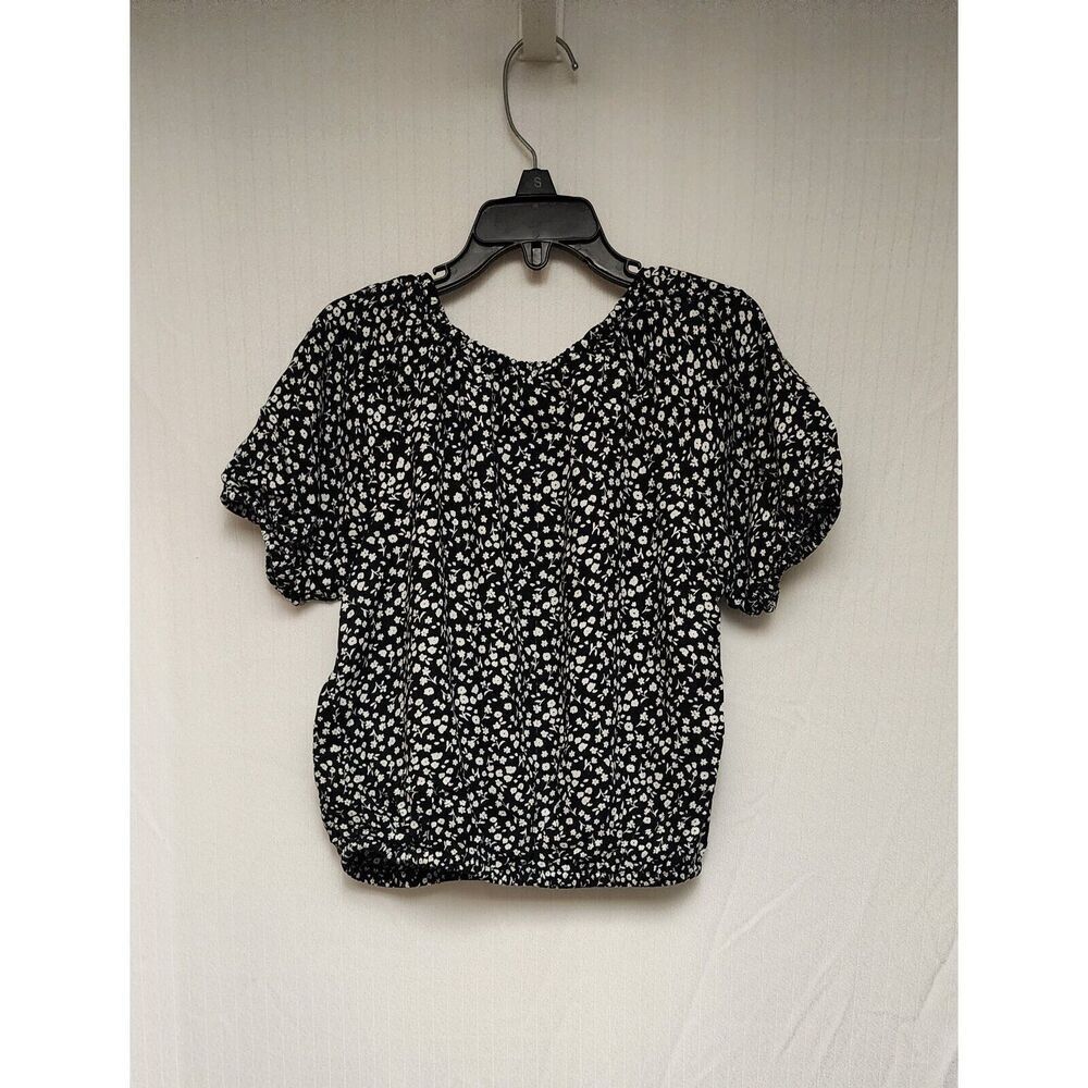 Cat & Jack 2PC Girls' Short Sleeve Floral Woven Top Color Black/White 6/7 - Picture 6 of 7